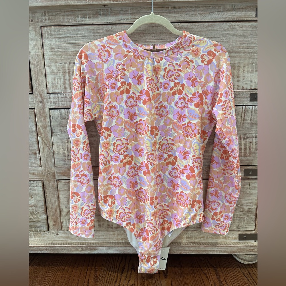 Rusty Surf Paddlesuit Midi Fit Long Sleeve Floral Open Back One-Pice